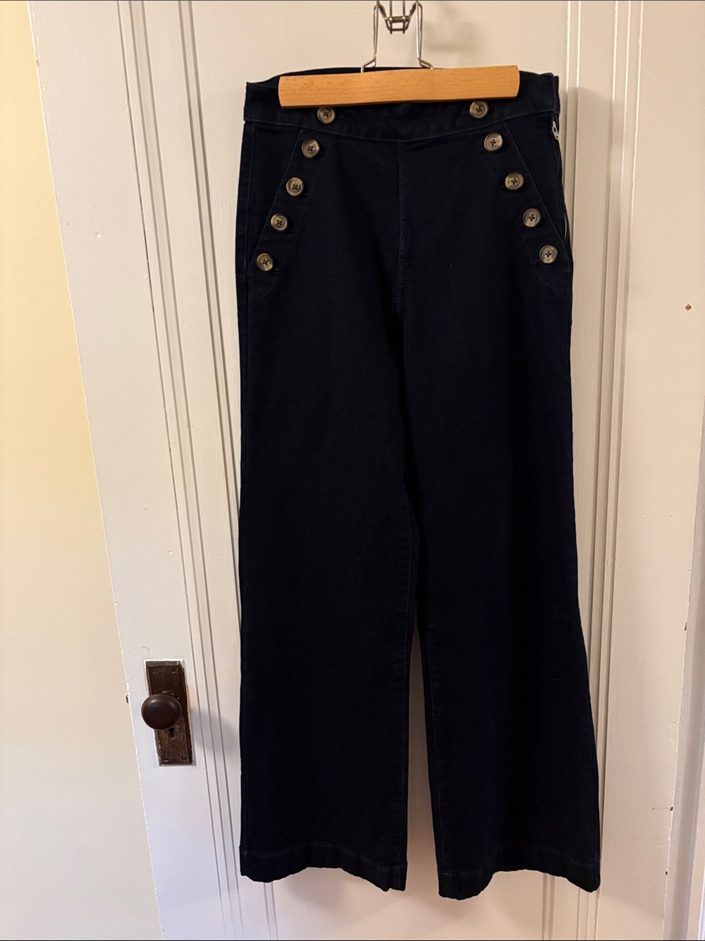 Lauren Conrad Dark Denim High-Waist Sailor Button Wide-Leg Pants